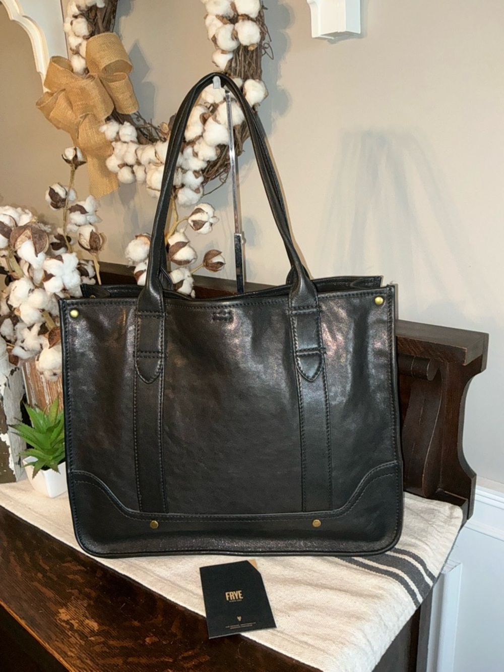 NWOT Frye Madison Leather Shopper Tote Shoulder Bag Black Retail $398 - Picture 2 of 11